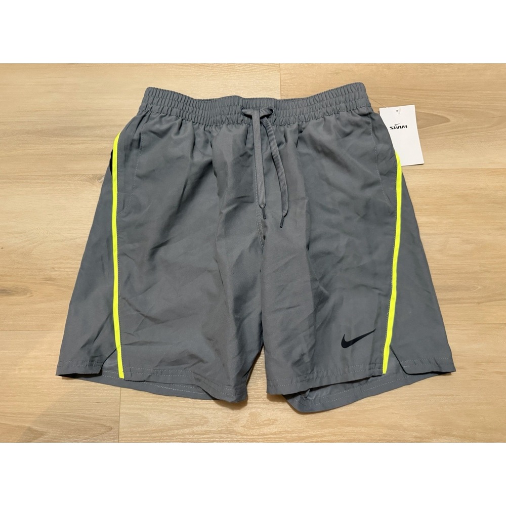 Nike Dri Fit Swim Trunks Men's Size Small Gray With Accent Stripe NWT lined